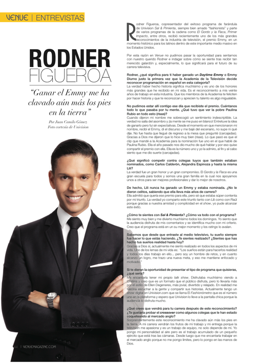 Rodner Figueroa “Ganar un Emmy me clavo aún más los pies en la tierra” by VENUE Magazine SEP 2014